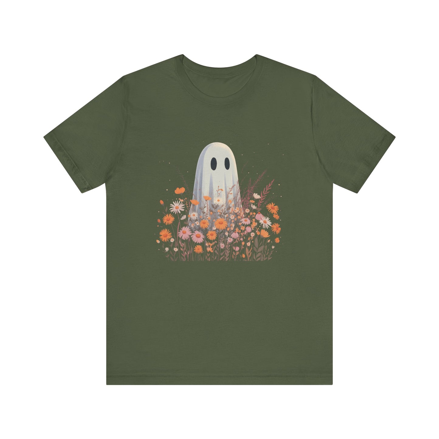 Ghost in Bloom Halloween T-Shirt | Cute Fall Graphic Tee with Wildflowers