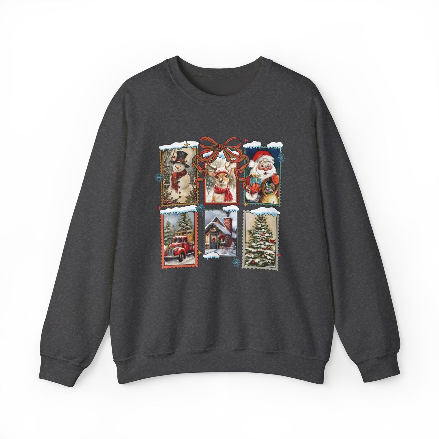 Cozy Christmas Postcard Sweatshirt | Vintage Holiday Graphic Crewneck Sweatshirt for Women