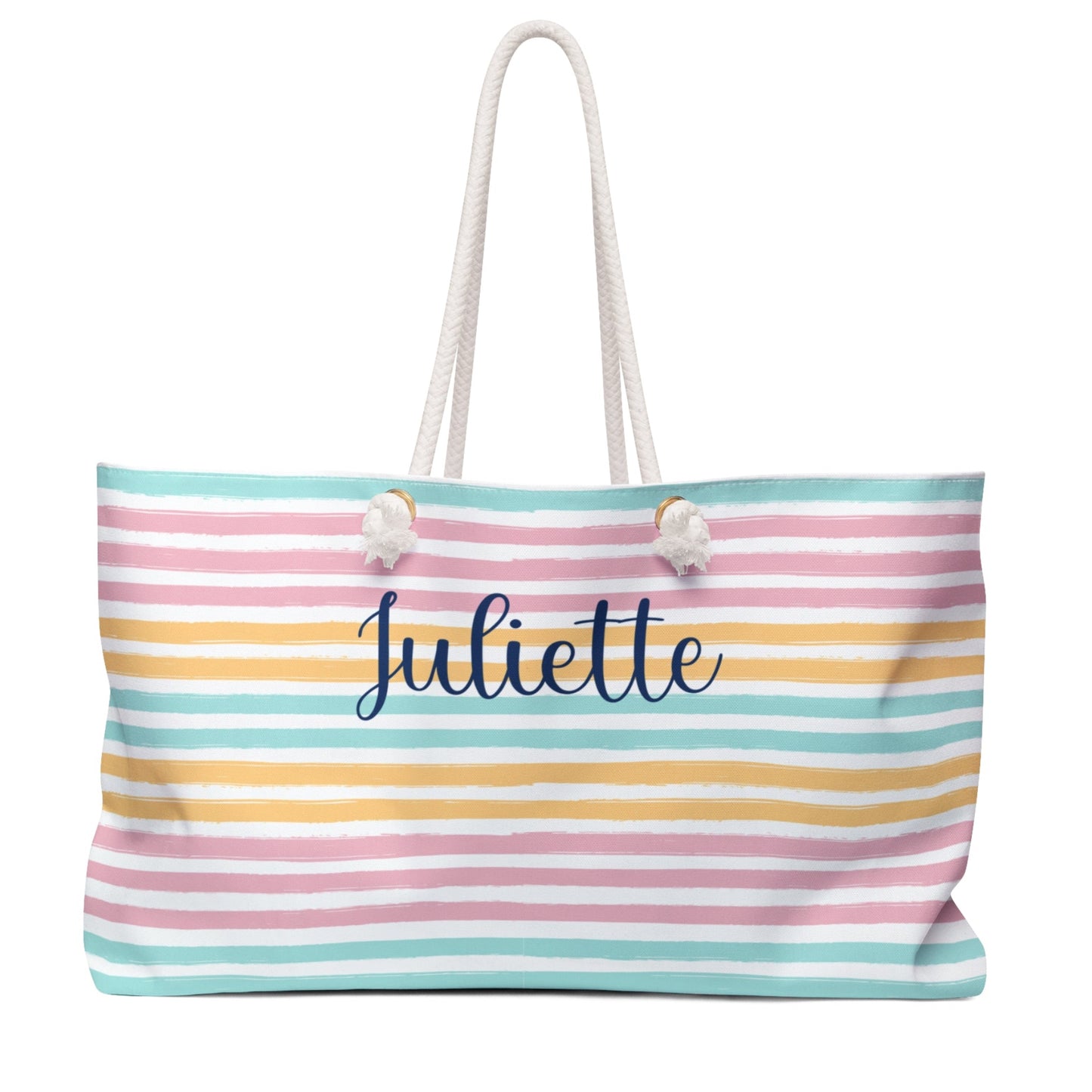 Personalized Pastel Stripe Rope Handle Tote Bag