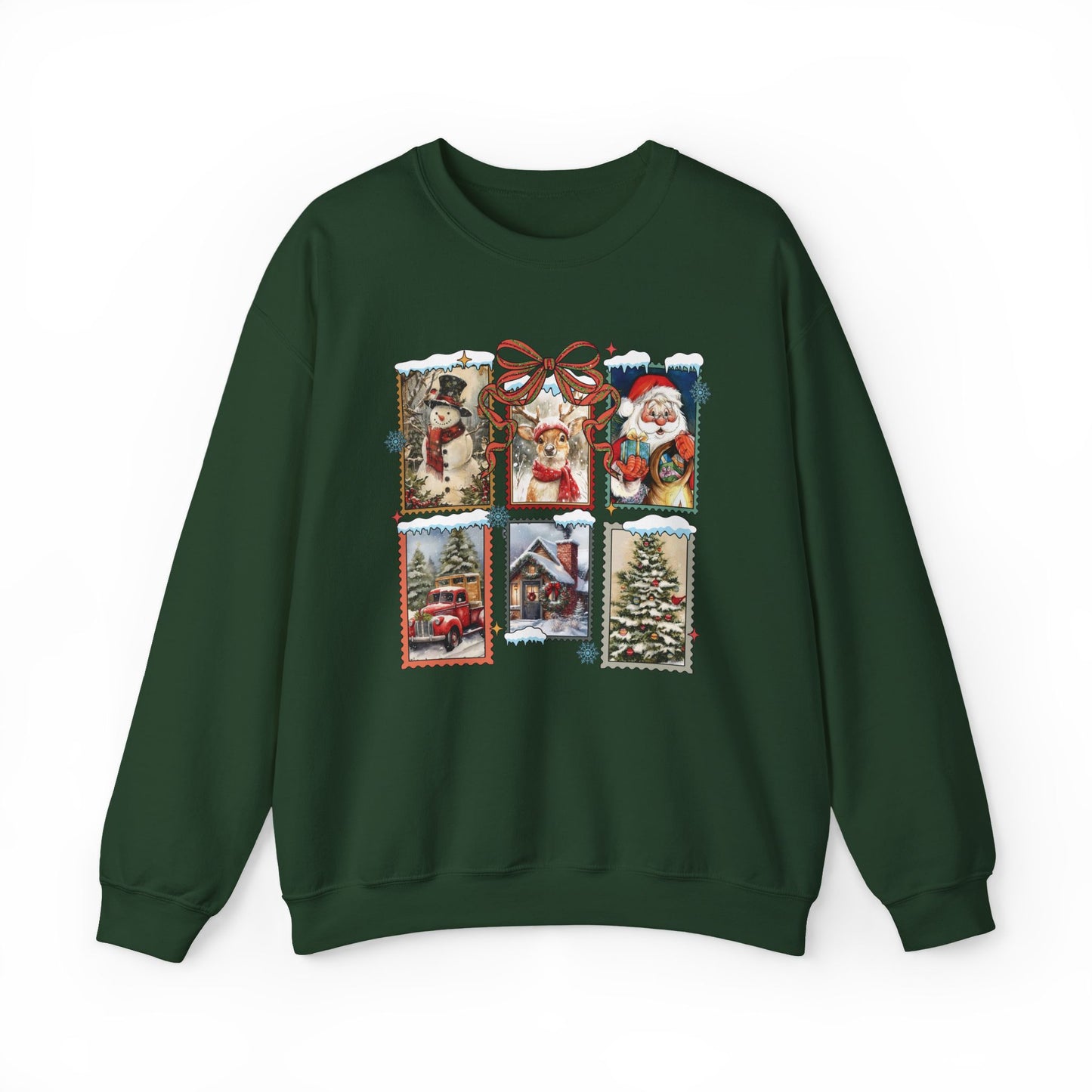 Cozy Christmas Postcard Sweatshirt | Vintage Holiday Graphic Crewneck Sweatshirt for Women
