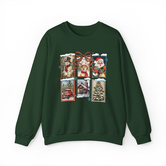 Cozy Christmas Postcard Sweatshirt | Vintage Holiday Graphic Crewneck Sweatshirt for Women