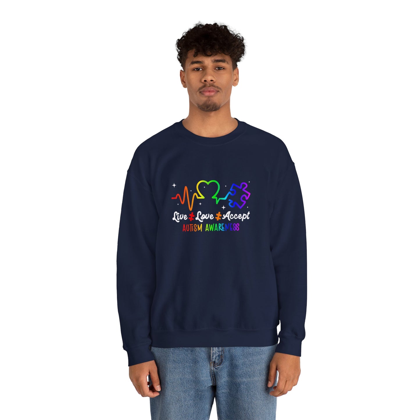 Live Love Accept Autism Awareness Sweatshirt | Neurodiversity Support Crewneck