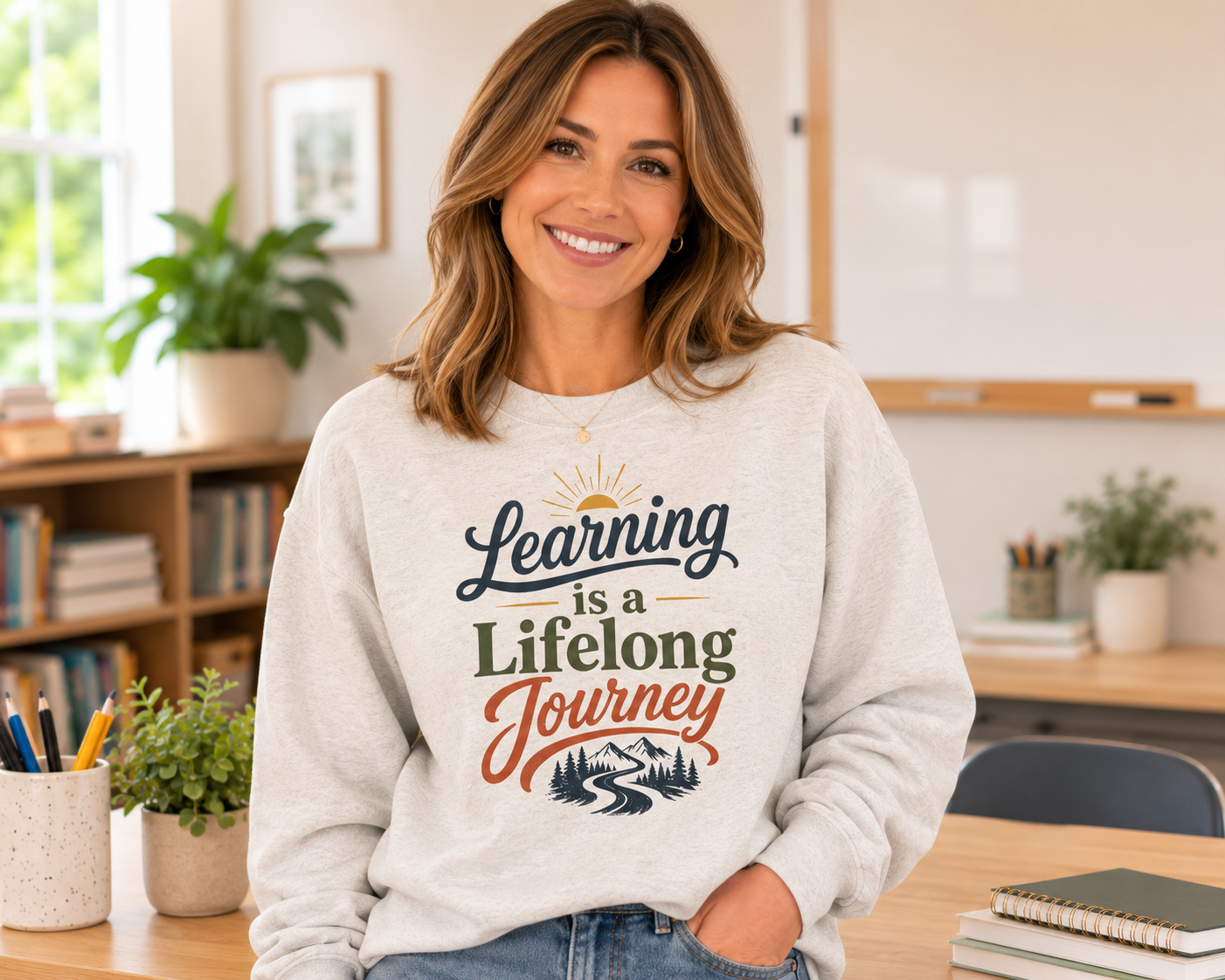 Learning Is a Lifelong Journey Sweatshirt | Inspirational Education Crewneck